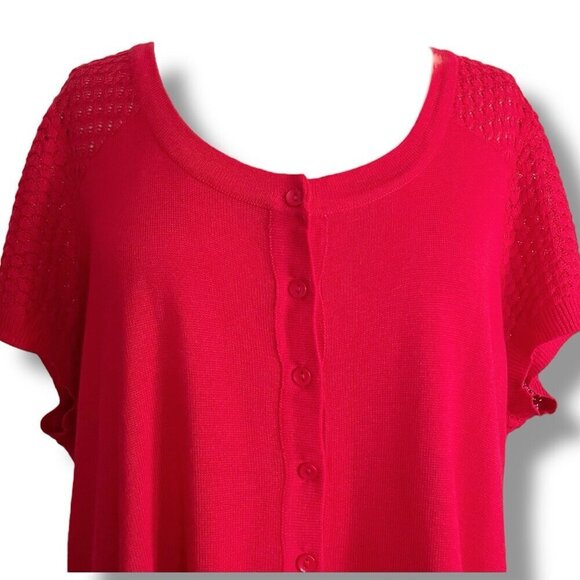 Modcloth Womens Cardigan Plus Sz 1X Red Cotton Short Sleeve Retro Cotton Knit - Picture 3 of 8